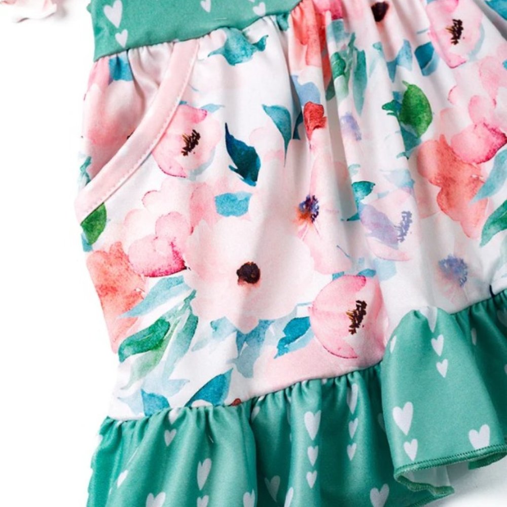 Boutique Floral Tunic Dress & Ruffle Leggings Girls Outfit Set - Picture 3 of 6
